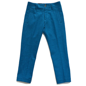 multiple core }`vRA cotton linen slub yarn canvas twist seam soft tapered pants turquoise