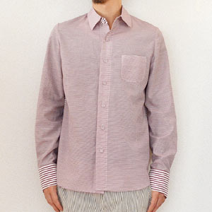 multiple core マルチプルコア border weave cloth mix pattern shirt umber rose1