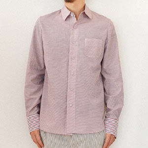 multiple core }`vRA border weave cloth mix pattern shirt umber rose1