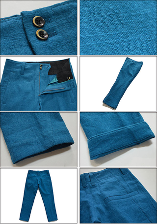 multiple core }`vRA cotton linen slub yarn canvas twist seam soft tapered pants turquoise