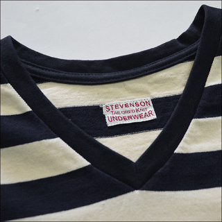 Stevenson Overall Co.（スティーブンソンオーバーオール） Bordered V-Neck Short Sleeve White×Navy