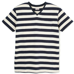 Stevenson Overall Co.iXeB[u\I[o[I[j Bordered V-Neck Short Sleeve White~Navy