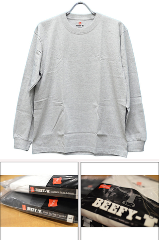 HANES wCY BEEFY LONG SLEEVE T-SHIRT GRAY H5186-060