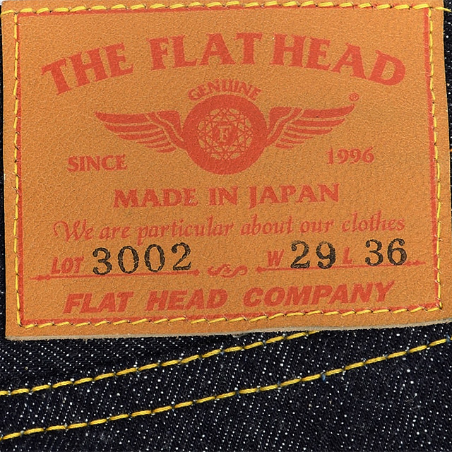 The Flat Headフラットヘッドジーンズ チェーンステッチ裾上げ ユニオンスペシャル 43200G 綿糸を使用したアタリの出やすいヴィンテージ仕上げ (3.5cm以上カット)